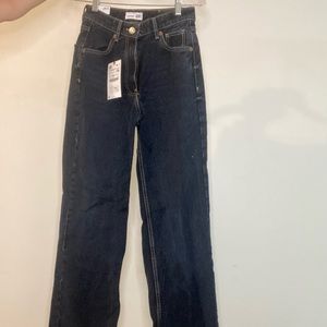 Dark wash full length straight leg high wasit jeans ZARA